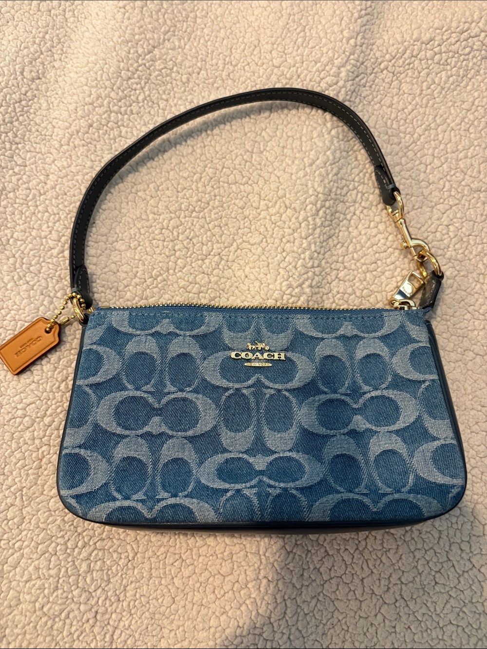 Coach Denim Signature nolita in Blue with Black Strap and Gold Hardware